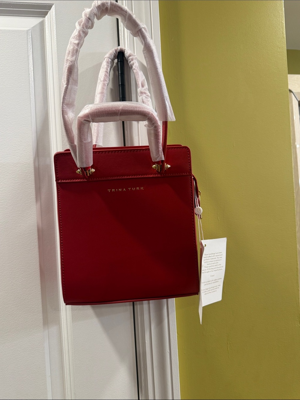 Trina Turk Red Structured Satchel with Gold Accents